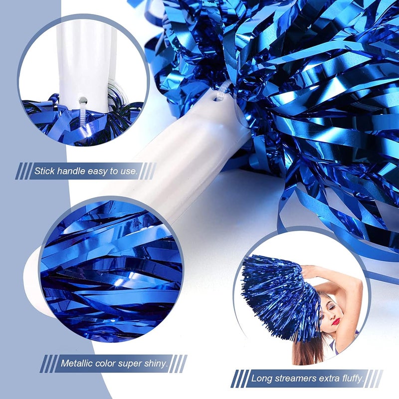 DILIBRA 24 Pcs Metallic Cheerleading Pom Poms for Kids, Cheerleaders Cheer Pom Poms with Baton Handle, Cheering Squad Hand Flower for Adults Team Spirit Sports Game Dancing Party - Image 4
